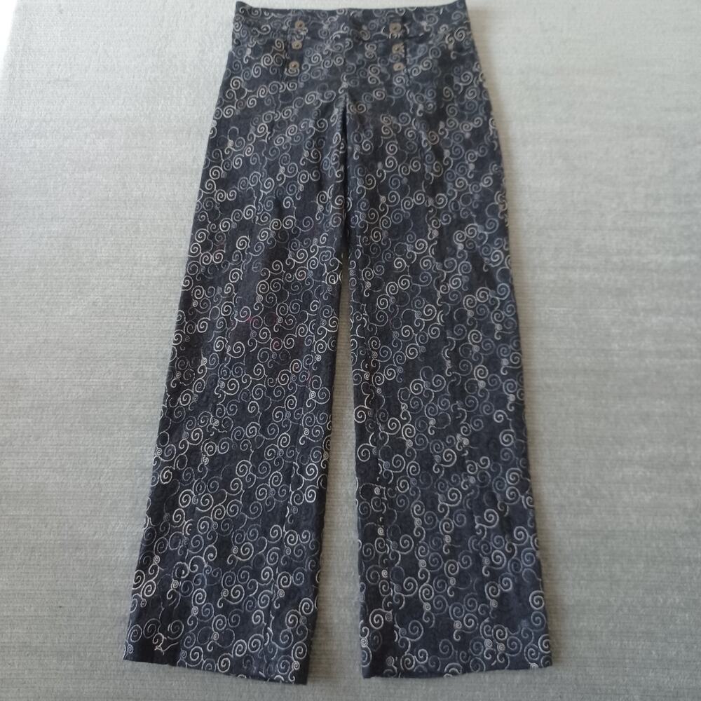 OHM Pants Women S Gray Embroidery Wool Wide Leg Low Rise Art To Wear Lagenlook